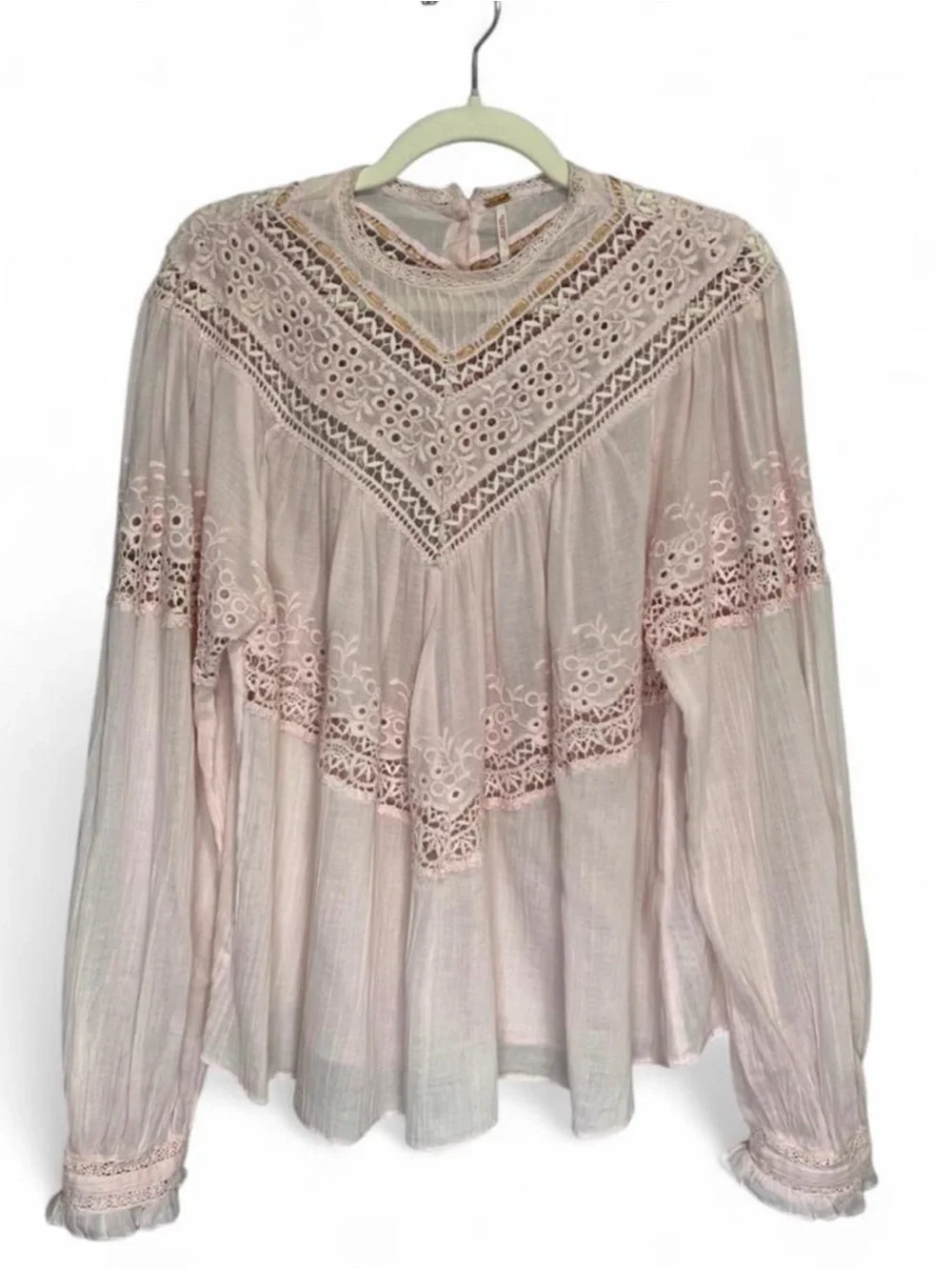 Free People Abigail Victorian Top in "Moon Cake" blush pink - Picture 7 of 8